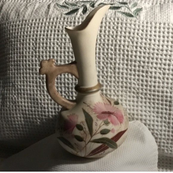 Antique Austrian Porcelain Vase with Handle~Hand Painted Flowers-Signed - Picture 1 of 12